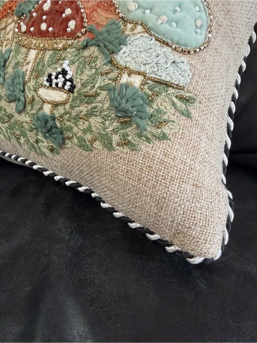 Mackenzie-Childs Mushroom Embellished Lumbar Pillow 14” x 20”